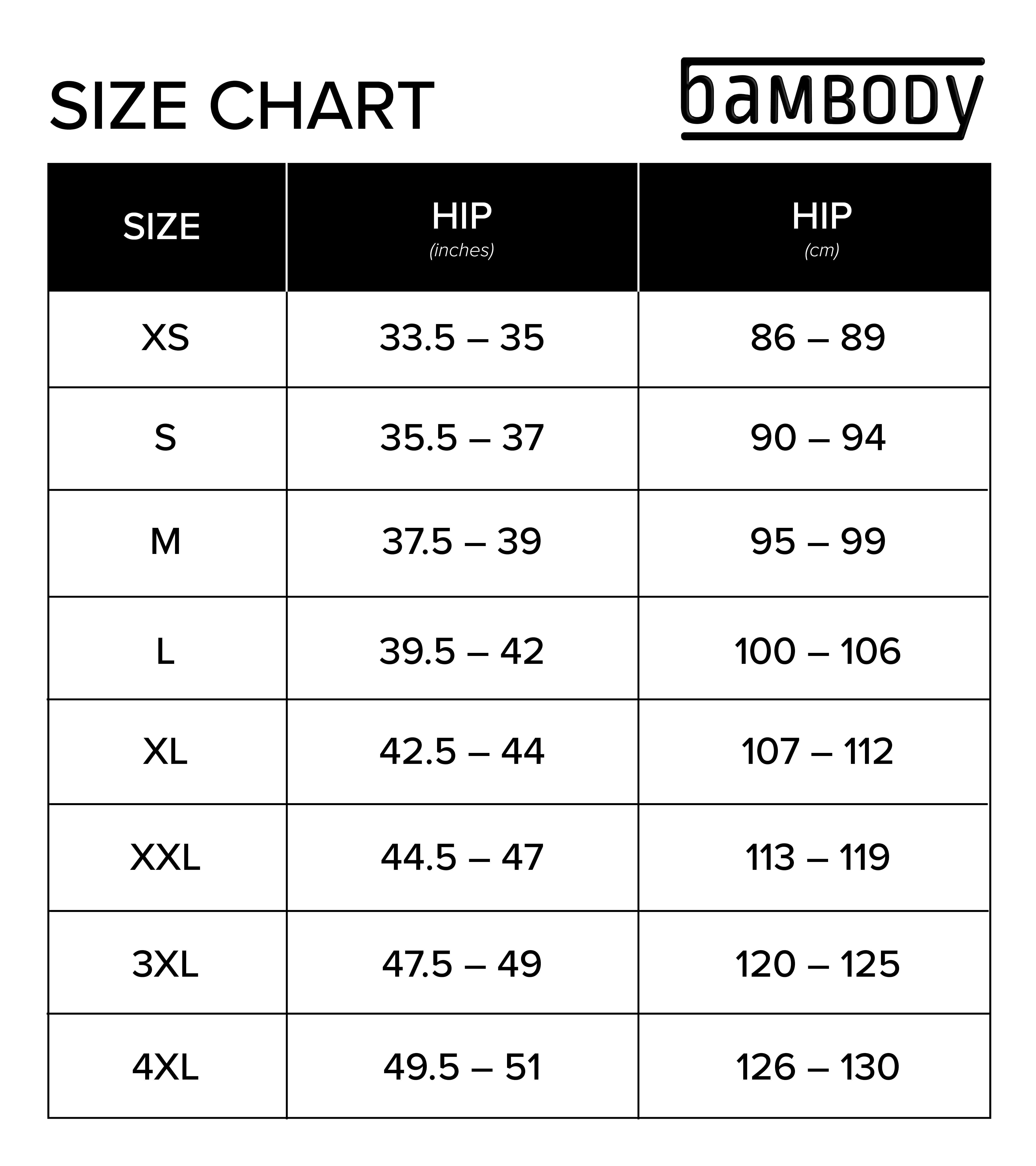 Size Chart - Bambody